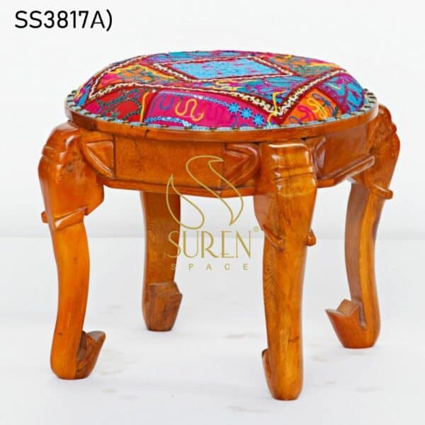 Elephant Head Carved Traditional Indian Stool Elephant Head Carved Traditional Indian Stool 2
