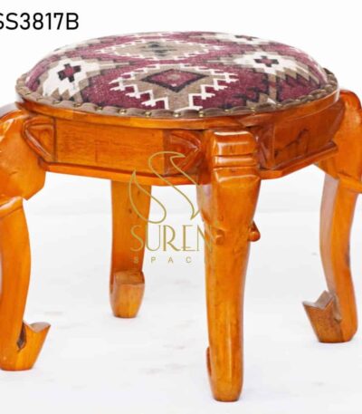 Elephant Head Carved Traditional Indian Stool Elephant Head Carved Traditional Indian Stool 3