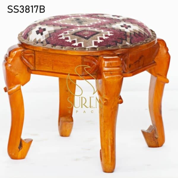 Elephant Head Carved Traditional Indian Stool Elephant Head Carved Traditional Indian Stool 3