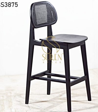 Modern Cane Back Black Finish Brewery Chair Black Satin Can Work High Chair 2