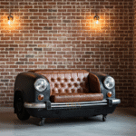Old Indian Car Upcycled Sofa with Leather Seating