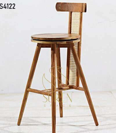 Industrial With Printed Fabric Semi Outdoor High Chair Carved Wooden Cane High Chair 2