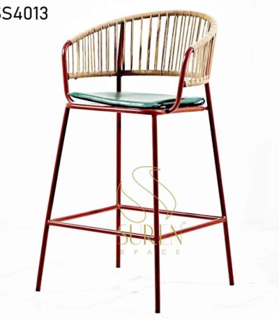 Genuine Leather Metal Leg Bar Chair Duel Finish Rope Weaving High Chair 1