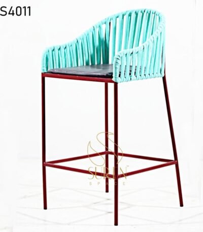 Natural Finish High Chair Multicolored Rope Weaving High Chair 2