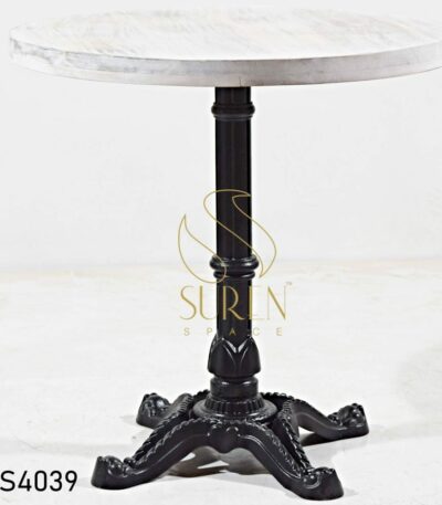 Cast Iron Solid Acacia Wood Folding Bistro Table Black Casting Round Wooden Top Table