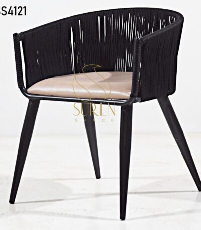 Metal Frame Rope Work Colorful Chair Black Rope Weaving Outdoor Chair 3