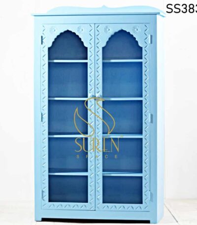 Blue Painted Carved Almirah
