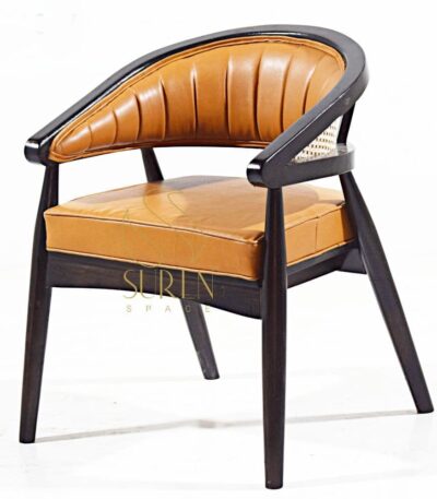 Indian Solid Wood Cane Back Leather Seat Chair Cane Upholstered Fine Dine Chair Design 2