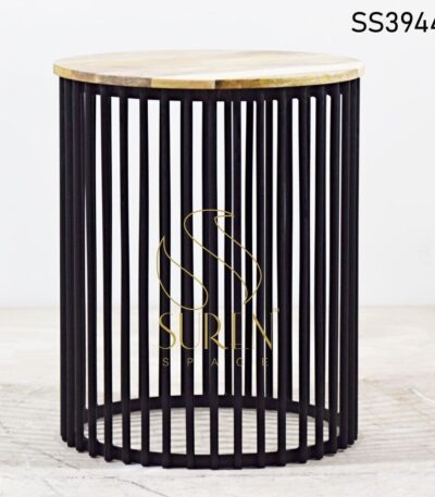 Mesh Design Distress Iron Center Table Metal Wooden Round Shape End Table