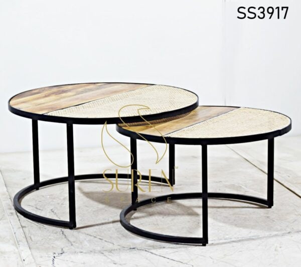 Set of Two Center Table with Cane Fitting
