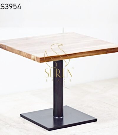 Epoxy Finish Solid Wood High Table Straight Line Iron Base Dining Table