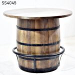 Walnut Finish Drum Design Round Table