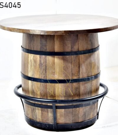 Walnut Finish Drum Design Round Table