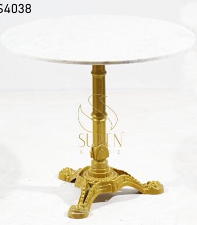 Products White Marble Golden Casting Round Table