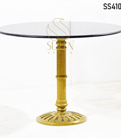 Cast Iron Legs Solid Wood Table Black Marble Round Table Design
