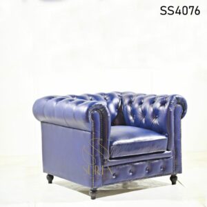 Leather Sofa Manufacturers in Bangalore Blue Chesterfield Single Seater Sofa