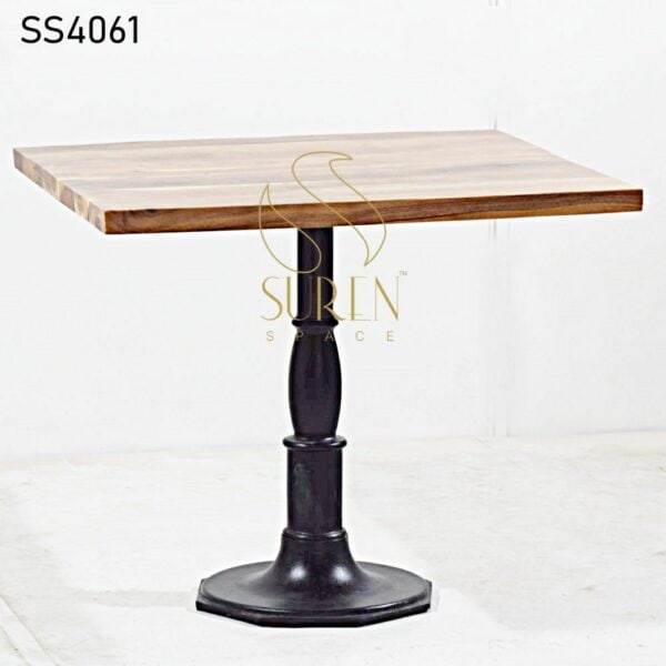 Dark Grey Square Metal Table Cast Iron Legs Solid Wood Table