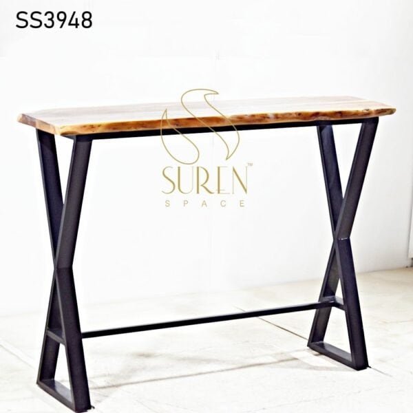 Golden White Marble High Table Cross MS Leg Solid Wood High Table