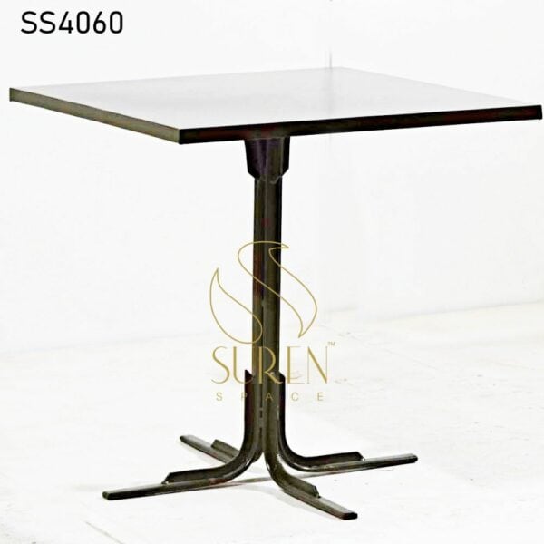 Cast Iron Legs Solid Wood Table Dark Grey Square Metal Table