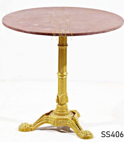 Industrial Small Round Bistro Chair Golden Finish Jodhpur Stone Top Table 2