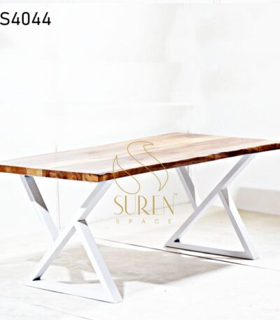 Cast Iron Legs Solid Wood Table Live Edge Four Seater Table Design