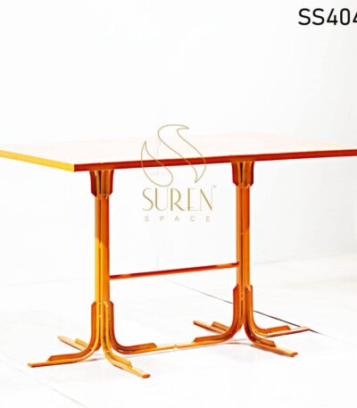 Cast Iron Legs Solid Wood Table Orange Powder Coating Outdoor Table