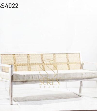 White Metal Bench with Leather Seat Solid Wood Natural Cane Bench Design 2