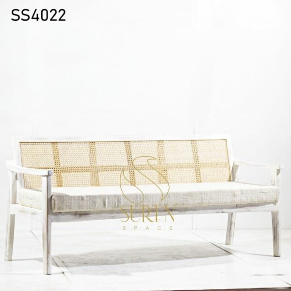 Green Metal Outdoor Three Seater Solid Wood Natural Cane Bench Design 2