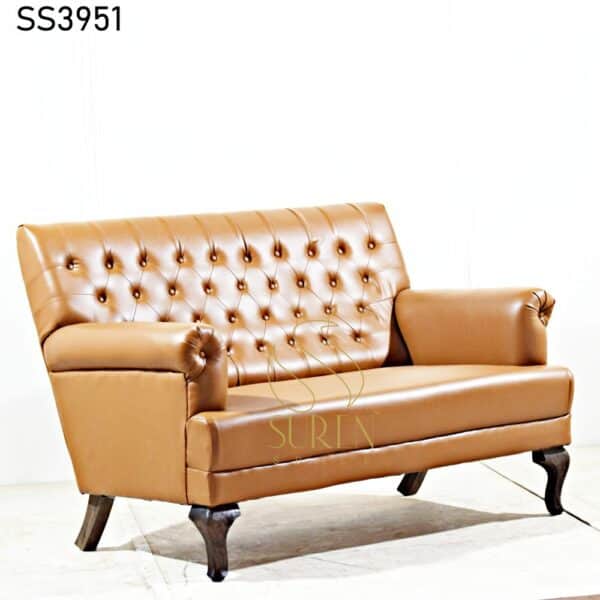 Wooden Legs Tufted Chesterfield Sofa Tufted Roll Arm Two Seater Sofa
