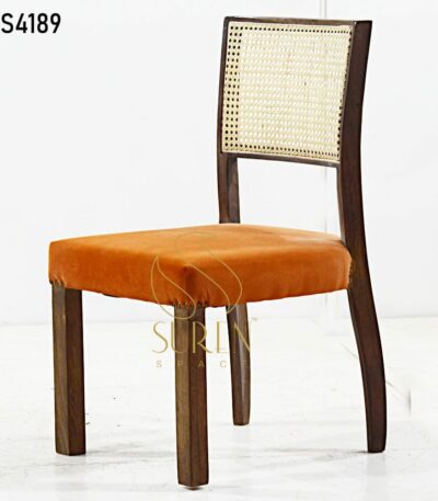 Natural Cane Indian Wood Round Arm Dining Chair Curved Back Upholstered Chair 1