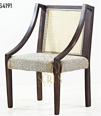 Indian Solid Wood Cane Back Leather Seat Chair Dark Walnut Natural Cane Accent Chair 2