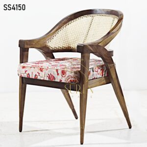Natural Cane Printed Fabric Accent Chair