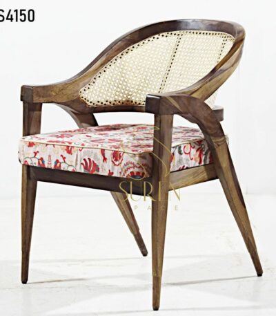 Natural Cane Printed Fabric Accent Chair