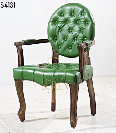 Tufted Green Carved Wood Chair