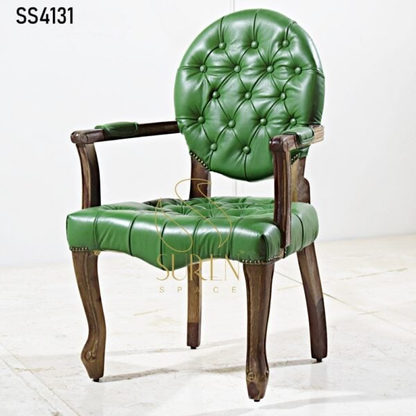 Tufted Green Carved Wood Chair