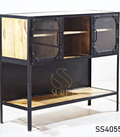 Teak Finish Cane Back Chair Metal Wood Display Cabinet