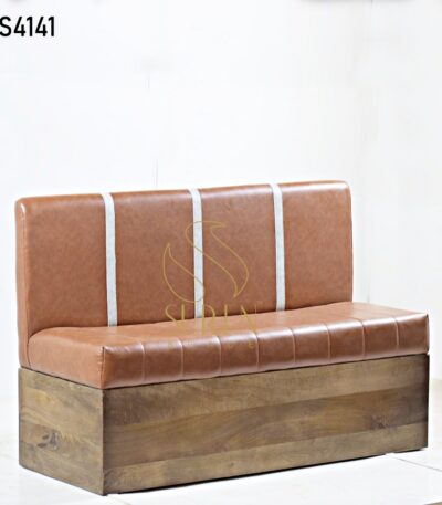 Tufted Pure Leather Three Seater Booth Style Restaurant Sofa Solid Wood Designer Booth Design