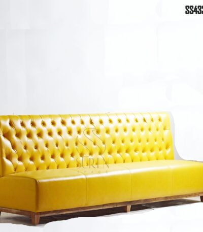 Duel Side Tufted Pure Leather Booth Style Two Seater Upholstered Sofa Four Seater Restaurant Booth Sofa