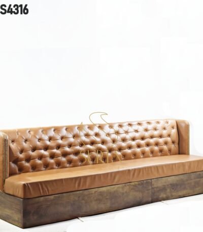 Genuine Leather Wooden Stand Booth Sofa