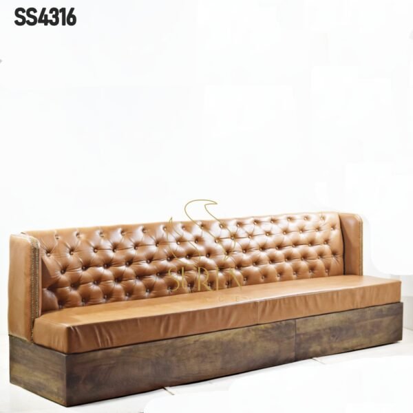 Genuine Leather Wooden Stand Booth Sofa