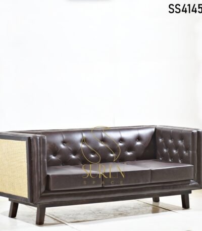 Natural Cane Tufted Three Seater Sofa