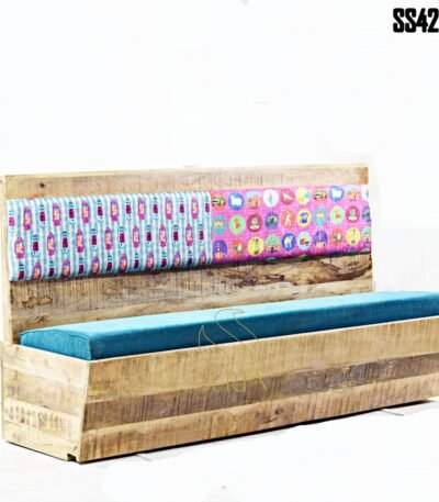 Solid Wood Designer Booth Design Printed Bespoke Indian Booth Sofa Design