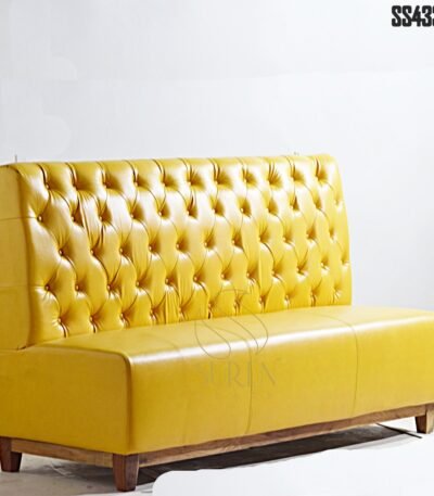 Duel Side Tufted Pure Leather Booth Style Two Seater Upholstered Sofa Three Seater Restaurant Booth Sofa