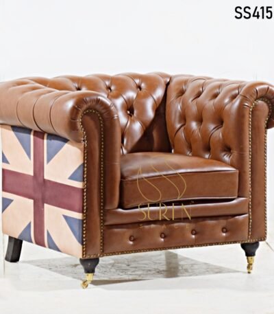 Solid Wood Designer Booth Design Tufted Chesterfield Single Seater Leatherette Sofa