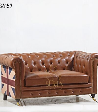 Tufted Wing Back Canvas Leather Restaurant Sofa Tufted Chesterfield Two Seater Leatherette Sofa