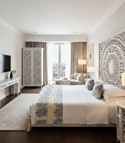 White Distress Heritage Theme Hotel Room Bedroom Set